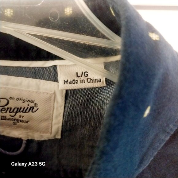 Original Penguin Mens Navy Polka Dot Button-Down Shirt L/G 100% Cotton Short Sle - Picture 3 of 7